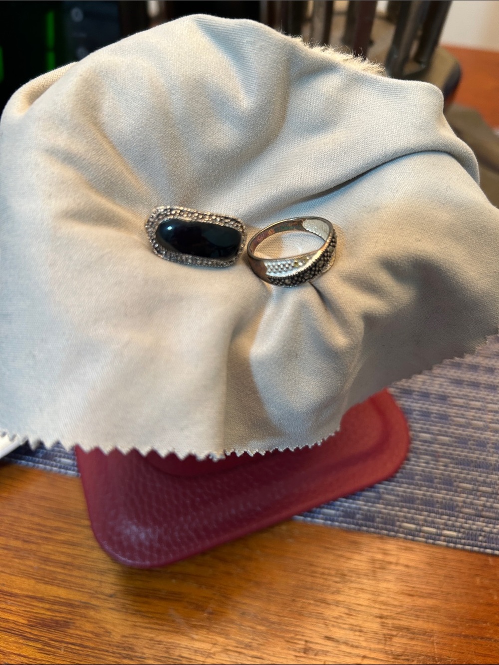 Sterling Silver Black Onyx Ring with Pave Accents - Women Accessories